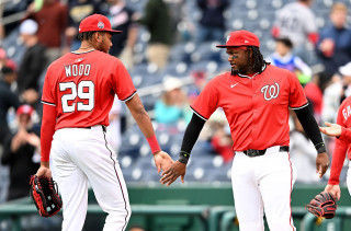 James Wood and Josh Bell celebrate
