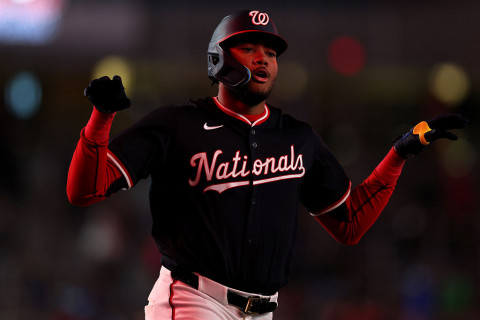 James Wood celebrates home run vs. LAD