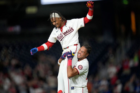 CJ Abrams and James Wood celebrate