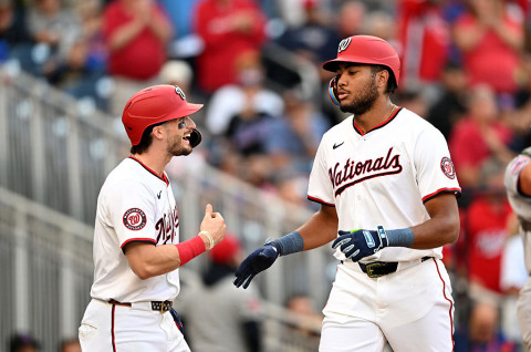 Crews and Wood celebrate home run